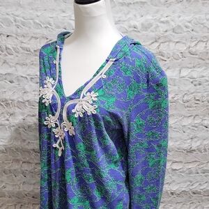 Lilly Pulitzer Noelle Hoodie Loopy Elephants Tunic Top, Womens L, 100% Cotton